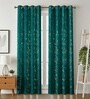 Green Velvet Feather 5Ft Ring Top Window Curtains Pack of  2