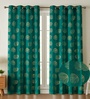 Green Velvet Feather 7Ft Ring Top Door Curtain Pack of 1