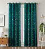 Green Velvet Feather 7Ft Ring Top Door Curtains Pack of  2