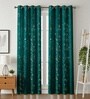 Green Velvet Feather 9Ft Ring Top Long Door Curtain Pack of 1