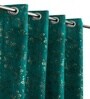 Green Velvet Feather 9Ft Ring Top Long Door Curtains Pack of  2