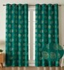 Green Velvet Feather 9Ft Ring Top Long Door Curtains Pack of  2