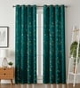 Green Velvet Feather 9Ft Ring Top Long Door Curtains Pack of  2