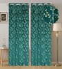 Green Velvet Floral 5 Foot Ring Top Window Curtain