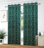 Green Velvet Floral 5 Foot Ring Top Window Curtain