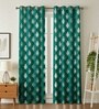 Green Velvet Floral 5 Foot Ring Top Window Curtains Set Of 2