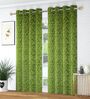 Green Velvet Floral 5 Foot Ring Top Window Curtains Set Of 2