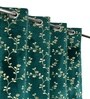 Green Velvet Floral 9 Foot Ring Top Door Curtains Set Of 2