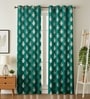 Green Velvet Floral 9 Foot Ring Top Door Curtains Set Of 2