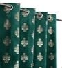 Green Velvet Floral 9 Foot Ring Top Door Curtains Set Of 2