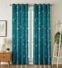 Green Velvet Leaf Print 5Ft Ring Top Window Curtain Pack of 1