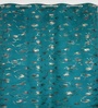 Green Velvet Leaf Print 7Ft Ring Top Door Curtains Pack of  2