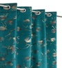Green Velvet Leaf Print 7Ft Ring Top Door Curtains Pack of  2
