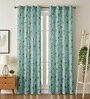 Green Velvet Leaf Print 9Ft Ring Top Long Door Curtains Pack of  2