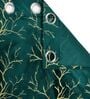 Green Velvet Tree Branch  7 Foot Ring Top Door Curtains Set Of 2