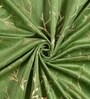Green Velvet Tree Branch  9 Foot Ring Top Door Curtains Set Of 2