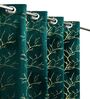 Green Velvet Tree Branch  9 Foot Ring Top Door Curtains Set Of 2