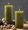 Green Wax Scented Pillar Candles Set Of 2