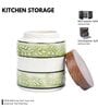 Green White Embossed Ceramic Air Tight Jar with Wooden Lid
