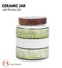 Green White Embossed Ceramic Air Tight Jar with Wooden Lid