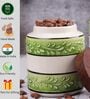 Green White Embossed Ceramic Air Tight Jar with Wooden Lid