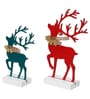 Green Wood Reindeer Showpieces (Set of 2)