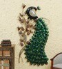 Wrought Iron Peocock Wall Art With LED In Green