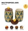 Green Yellow Jodhpuri Hand-made Ceramic Dholak Jar with Wooden Lid Set of 2