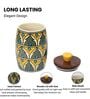 Green Yellow Jodhpuri Hand-made Ceramic Dholak Jar with Wooden Lid Set of 2