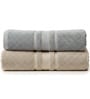 Grey & Beige Soft Cotton 500 GSM Solid Bath Towel Pack Of 2