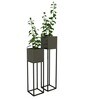 Grey & Black Metal Rectangular Planter Stand, Set Of 2