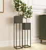 Grey & Black Metal Rectangular Planter Stand, Set Of 2
