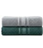 Grey & Dark Green Soft Cotton 500 GSM Solid Bath Towel Pack Of 2
