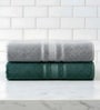 Grey & Dark Green Soft Cotton 500 GSM Solid Bath Towel Pack Of 2