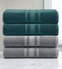 Grey & Dark Green Soft Cotton 500 GSM Solid Bath Towel Pack Of 4
