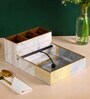Grey & Gold Mdf Wood Rectangle 1 Pcs Cutlery Cum Tissue Holder