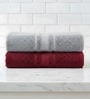 Grey & Maroon Soft Cotton 500 GSM Solid Bath Towel Pack Of 2