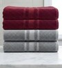 Grey & Maroon Soft Cotton 500 GSM Solid Bath Towel Pack Of 4