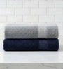Grey & Navy Blue Soft Cotton 500 GSM Solid Bath Towel Pack Of 2