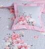 Grey & Pink Floral 250 TC Cotton Quilted Double Bed Cover with 2 Pillow Covers & 2 Cushion Covers with Filler