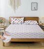 Grey & Purple Glace Cotton Geometric Print Elastic Fitted King Bedsheet With 2 Pillow Covers