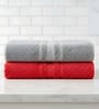 Grey & Red Soft Cotton 500 GSM Solid Bath Towel Pack Of 2