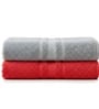 Grey & Red Soft Cotton 500 GSM Solid Bath Towel Pack Of 2
