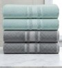 Grey & Water Green Soft Cotton 500 GSM Solid Bath Towel Pack Of 4