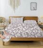 Grey & White Glace Cotton Floral Print Elastic Fitted King Bedsheet With 2 Pillow Covers