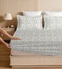 Grey & White Glace Cotton Paisley Print Elastic Fitted King Bedsheet With 2 Pillow Covers