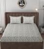 Grey & White Glace Cotton Paisley Print Elastic Fitted King Bedsheet With 2 Pillow Covers