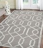 Grey  Geometric Wool And Viscose 4X6  Hand-Tufted Carpet