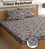 Grey 180 TC Floral Cotton Fitted Double Bedsheet 2 Pillow covers
