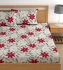 Grey 180 TC Floral Cotton Queen Double Bedsheet 2 Pillow covers